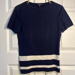 Brooks Brothers Navy White Crewneck Thin Sweater Shirt Top size medium womens
